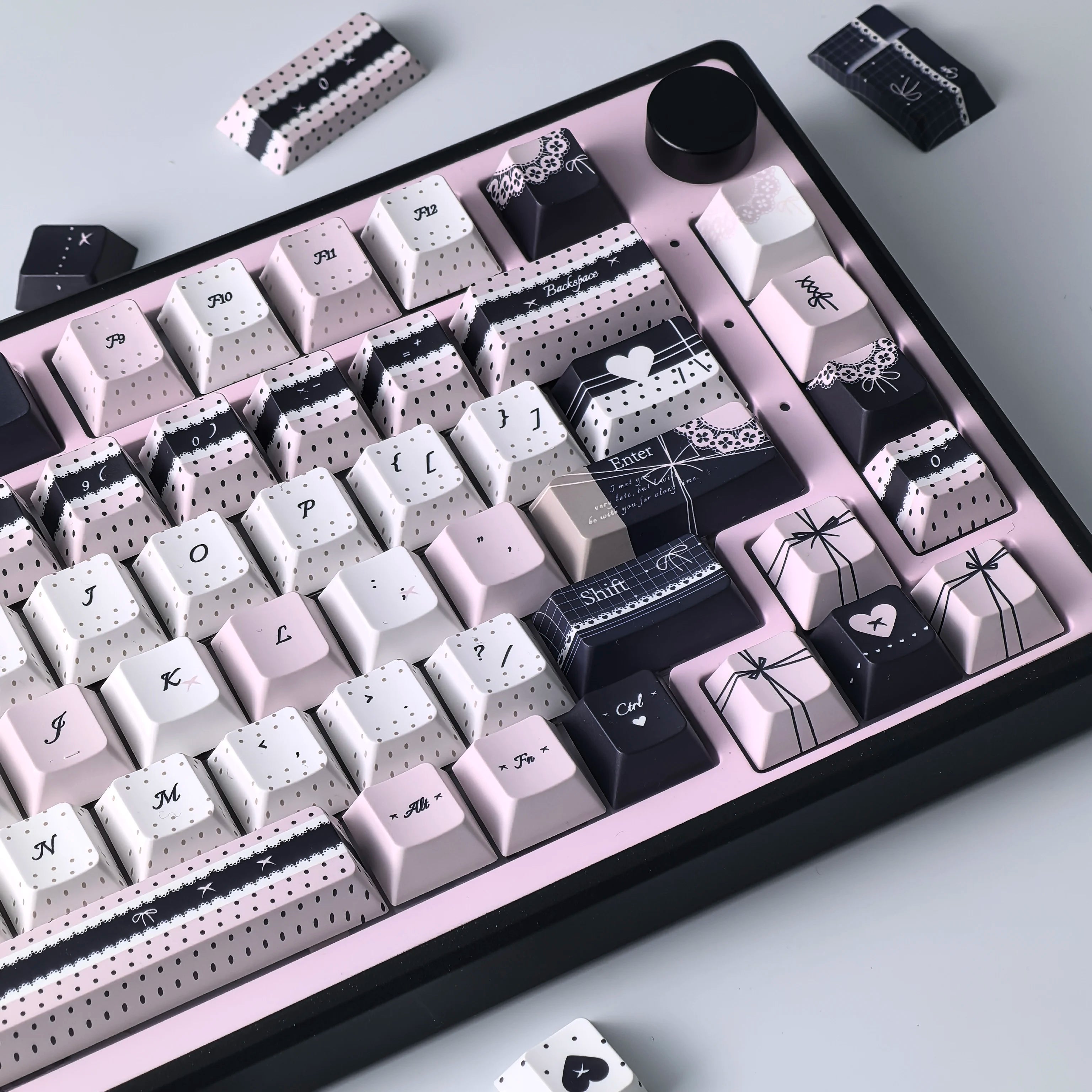 MAIMOOO Lolita Style Keycaps Pbt Moa Cherry Cute Blue Pink Black Customized Sublimation Keycaps AZERTY Alice Layout