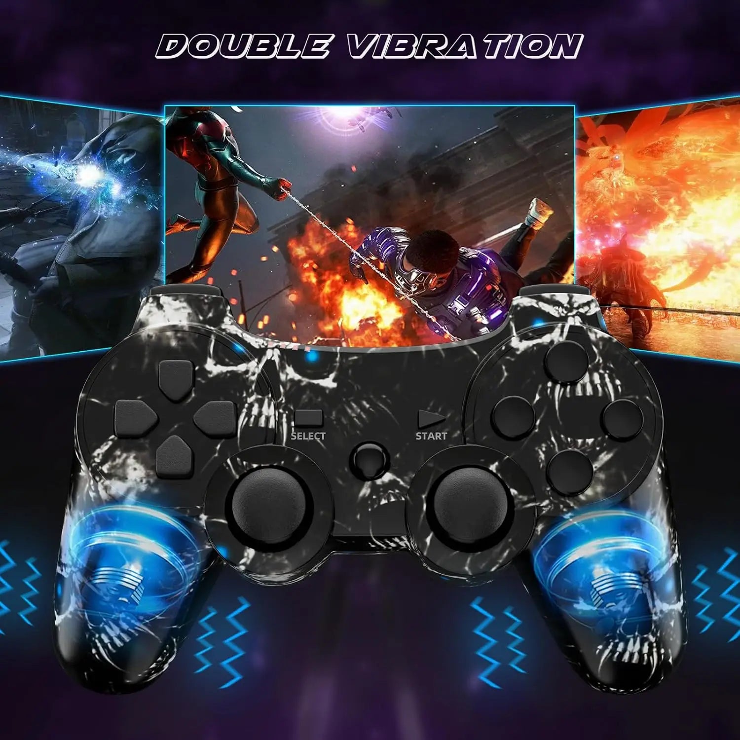 Controller for PS3, Wireless Controller with Motion Sensor, Double Virbration, Bluetooth Remote for PlayStation 3, Skull